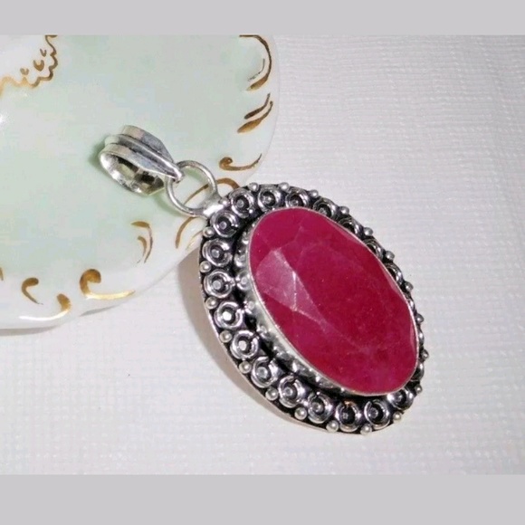 Natural Raw-Cut Ruby 925 Silver Pendant - Picture 2 of 6